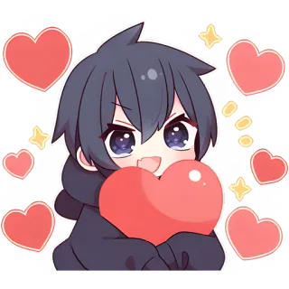 ❤️ Anime, Jongen, Hart, Leuk, Sterren, Liefde, Kawaii, Chibi telegram sticker