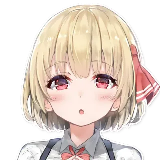 😯 Anime, Mangá, Desenho animado, Garota, Cabelo loiro, Olhos vermelhos telegram sticker