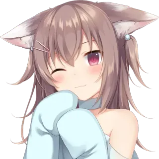 😉 Anime, Katzenmädchen, Kawaii, Niedlich, Zwinkern, Cartoon telegram sticker