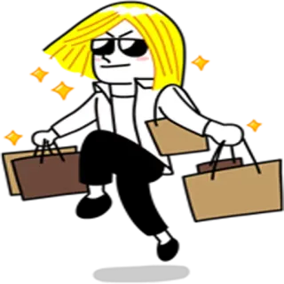 😎 ช้อปปิ้ง, กระเป๋า, ผมบลอนด์, แว่นกันแดด, การ์ตูน telegram sticker