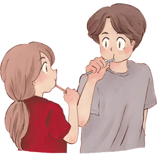 🪥 couple, together, brushing teeth, toothbrush, cartoon, love, romance, affection whatsapp sticker