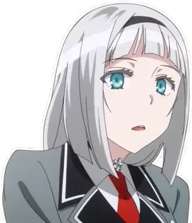 😧 anime, girl, grey hair, uniform, tie, female whatsapp sticker