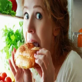 🍔 woman, eating, sandwich, food, hungry, snack telegram sticker