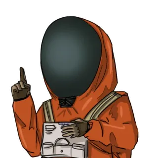 ❗️ traje de protección, señalando, traje naranja, casco, dibujos animados, personaje telegram sticker