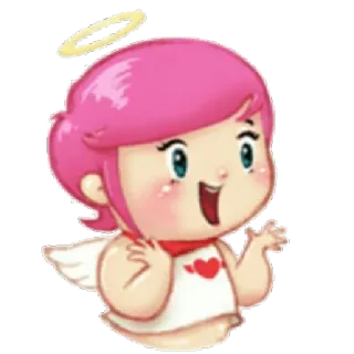 😄 ange, dessin animé, mignon, auréole, ailes, cheveux roses telegram sticker