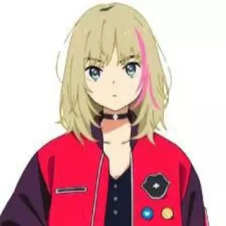 😬 Anime, Menina, Personagem, Loira, Jaqueta, Desenho animado whatsapp sticker