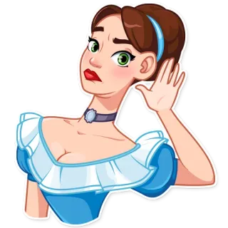🤨 femme, dessin animé, expression, écouter, curieux/curieuse, geste telegram sticker