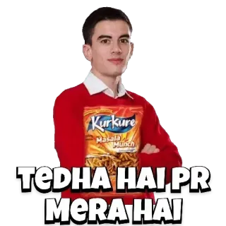 🤣 TEDHA HAI PR MERA HAI 库尔库雷, 马萨拉, 零食, 食物 telegram sticker