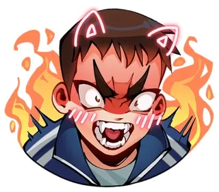 😈 Anime, Marah, Karakter, Kartun, Ilustrasi, Api, Kemarahan, Taring whatsapp sticker