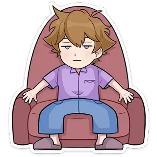 😐 Ragazzo anime, Rilassato, Chill, Cartone animato, Sedia, Assonnato, Pigro telegram sticker