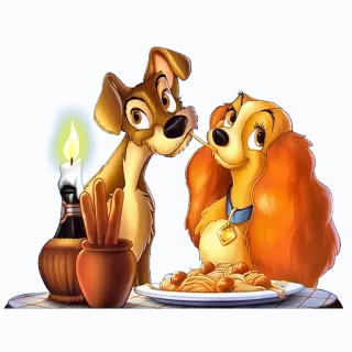 💖 Lady and Tramp Lady and the Tramp cachorros, espaguete, romance, desenho animado, disney telegram sticker