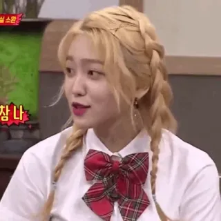 🏹 참나 ผู้หญิง, ผู้หญิง, ผมบลอนด์, ผมเปีย, เกาหลี, ใบหน้า telegram sticker