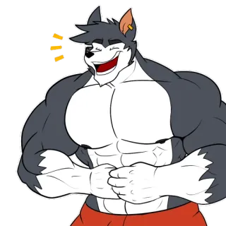 😂 Cartone animato, Lupo, Muscoloso, Antropomorfo, Carino, Felice, Ridente telegram sticker