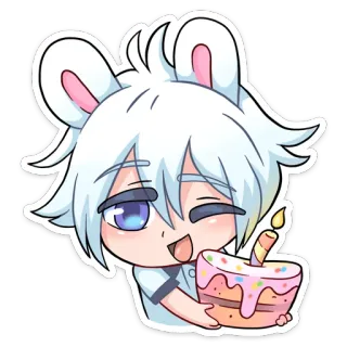 🎂 Anime, Mignon, Kawaii, Lapin, Gâteau, Anniversaire telegram sticker