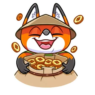 😊 fuchs, münzen, geld, reichtum, tasche, vermögen, cartoon, figur telegram sticker