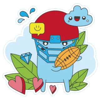 🏈 サッカー, スポーツ, 漫画, ヘルメット, 可愛い, ハート, 雲, 絵文字 telegram sticker
