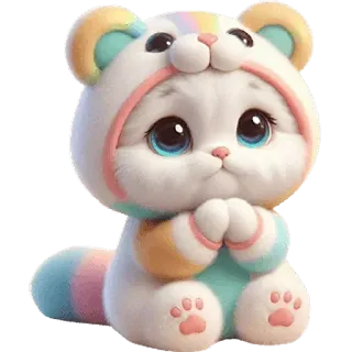 🙏 słodki, kot, zwierzę, kreskówka, tęcza, kawaii, uroczy, naklejka whatsapp sticker