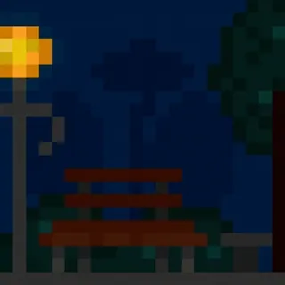 π΅ pixel art, park, night, bench, streetlight, tree, digital art, 8-bit telegram sticker