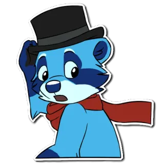 🚞 Desenho animado, Animal, Urso, Chapéu, Cachecol, Azul whatsapp sticker