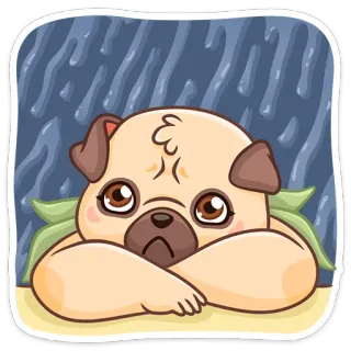 ☔️ 퍼그, 강아지, 슬픈, 귀여운, 만화, 스티커 telegram sticker