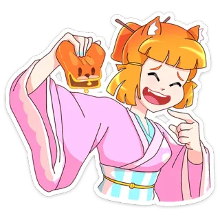 😔 anime, cartoon, woman, purse, kimono, fox girl, cute telegram sticker