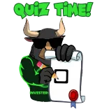 📝 QUIZ TIME! Quiz, Tempo, Investidor, Touro, Desenho animado, Engraçado telegram sticker