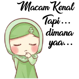 🤔 Chibi, Niedlich, Muslimisches Mädchen, Hijab, Grün, Denkend telegram sticker