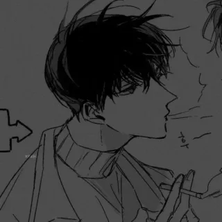 🖤 후후 anime, cigarette, smoking, illustration, profile, monochrome whatsapp sticker