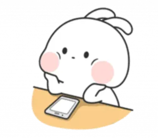 😕 lapin, dessin animé, animal, mignon, tablette, pensif, réfléchi whatsapp sticker