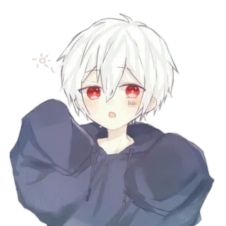 😮 anime, boy, cartoon, cute, red eyes, white hair telegram sticker