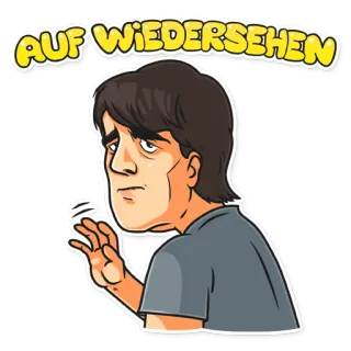 👋 AUF WIEDERSEHEN ลา, ลาก่อน, เยอรมัน, ผู้ชาย, โบกมือ, การ์ตูน telegram sticker