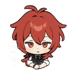 🥢 Diluc Genshin Impact Anime, rote Haare, männlich, Genshin, Chibi telegram sticker