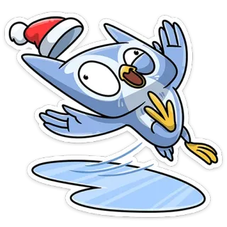 🙈 bird, christmas, holiday, cartoon, santa hat, winter, ice skating, sticker telegram sticker