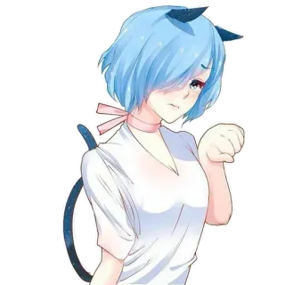 😊 anime, catgirl, blue hair, cute, cartoon telegram sticker