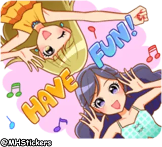 🎊 HAVE FUN! desenho animado, meninas, diversão, amigos, feliz telegram sticker