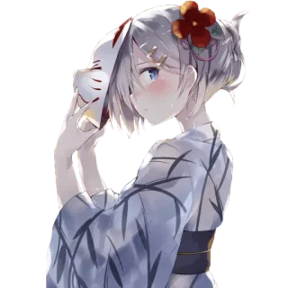 😳 Anime, Mädchen, Maske, Japanisch, Yukata, Kimono, Süß, Blume telegram sticker