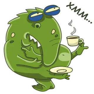 🤔 xmm... mostro, caffè, assonnato, cartone animato, verde, mattina, stanco, creatura telegram sticker