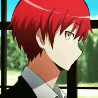 🎈 Karma Akabane Assassination Classroom Anime, Karma Akabane, cabelo vermelho, Mangá, uniforme escolar, perfil lateral, menino whatsapp sticker