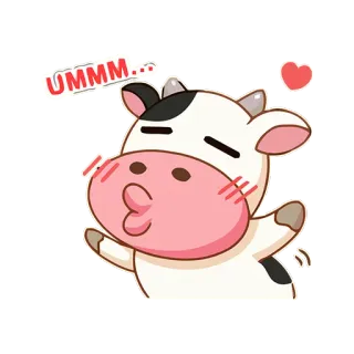 😚 UMMM... krowa, kreskówka, słodki, zwierzę, serce, hm telegram sticker