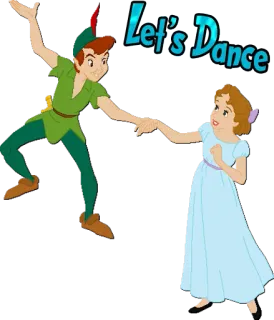 💃 Peter Pan Let's Dance ปีเตอร์แพน, เวนดี้ ดาร์ลิ่ง, ดิสนีย์, เต้นรำ, การ์ตูน, แอนิเมชัน, ตัวละคร, แฟนตาซี telegram sticker
