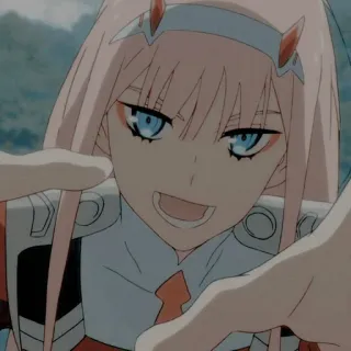 😈 Zero Two Darling in the Franxx anime, różowe włosy, rogi, dziewczyna telegram sticker