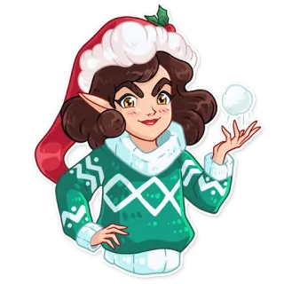 😈 elf, weihnachten, winter, feiertag, cartoon, schneeball, pullover, festlich whatsapp sticker