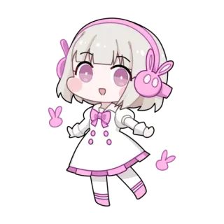 💖 アニメ, ちび, 可愛い, うさぎ, ヘッドホン telegram sticker