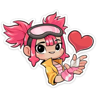 ❤️ sticker, dessin animé, animé, fille, coeur, mignon, cheveux roses telegram sticker