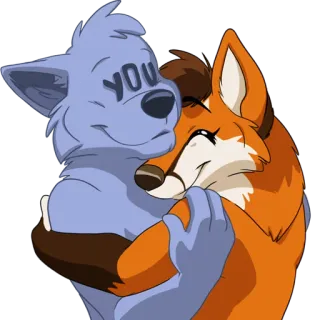 🤗 YOU животное, пушистый, лиса, волк, мультфильм, объятие, любовь telegram sticker