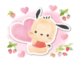 🧁 Pochacco Pochacco, Sanrio, perro, lindo, kawaii, corazón, fresa whatsapp sticker