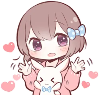 👋 Аниме, Девушка, Милая, Мультфильм, Каваи, Наклейка, Кролик, Сердечки telegram sticker