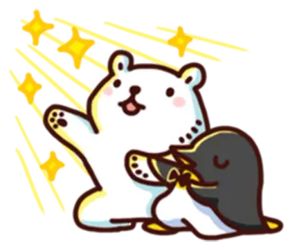 👏 북극곰, 펭귄, 카와이, 귀여운, 별, 만화 동물, 우정, 사랑스러운 telegram sticker