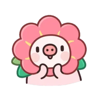 🌺 豚, 花, 可愛い, 漫画, 動物 telegram sticker