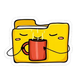 😌 folder, coffee, cartoon, cute, icon, illustration telegram sticker